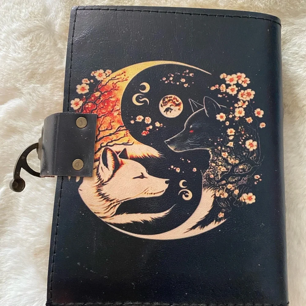 Book of Shadows Leather bound Grimoire journal diary 120 deckle pages Red Fox - Picture 5 of 7
